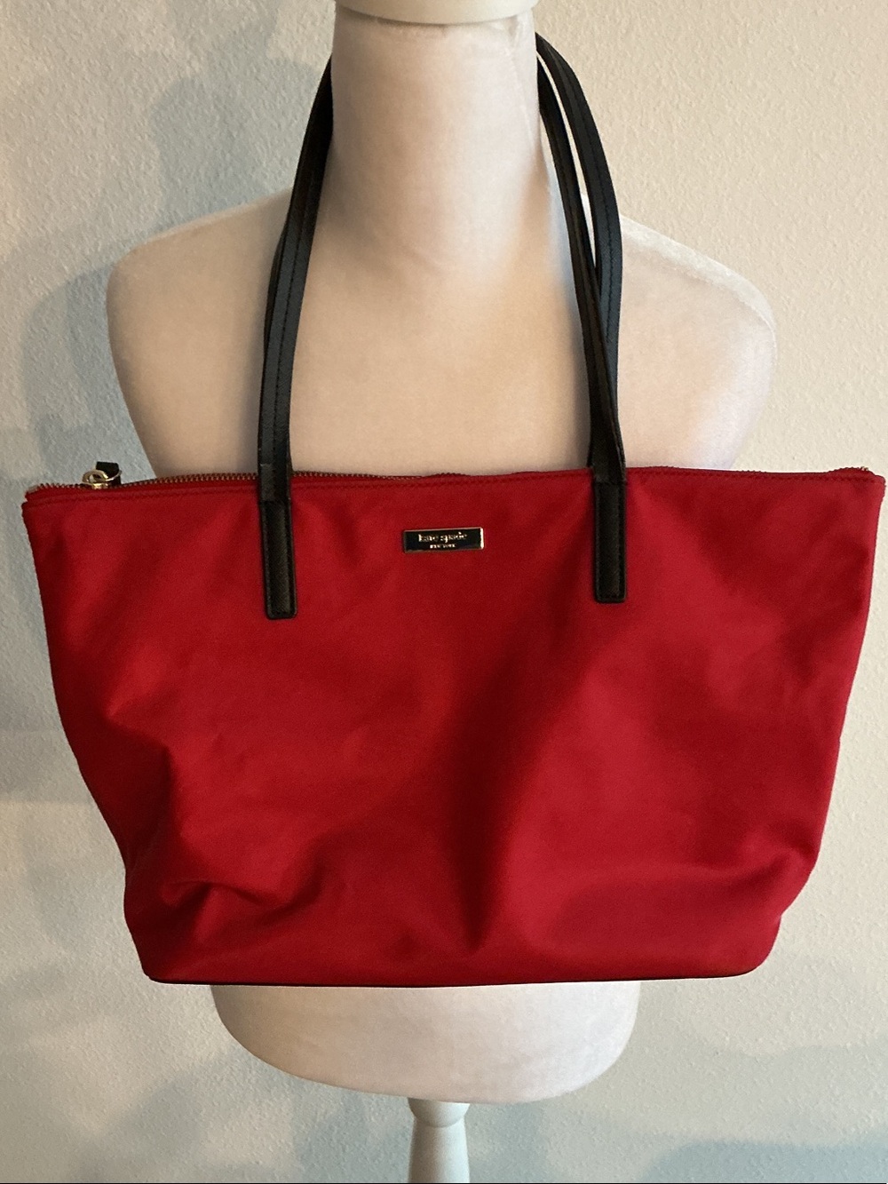 kate spade Medium Bright Red May Street Lida Tote with Black Straps